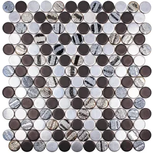 Стеклянная мозаика Vidrepur Circle Aqua black mix 31х29,5 см