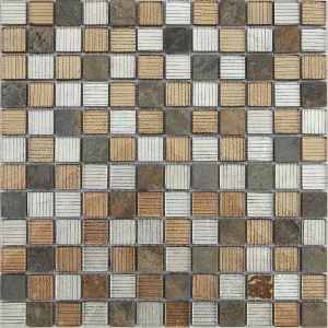 Мозаика из стекла и натурального камня Caramelle Mosaic Alcantara Ruggine коричневый 29,8x29,8 см