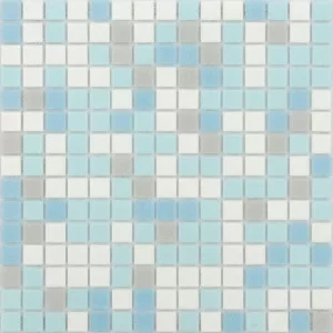 Стеклянная мозаика Caramelle Mosaic Azzuro на бумажной основе бело-голубой 32,7x32,7 см