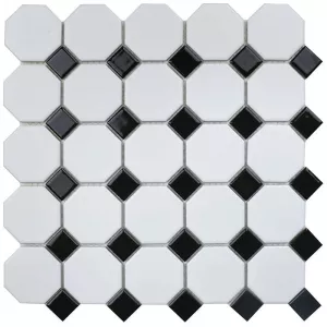 Керамическая мозаика Starmosaic Octagon small White/Black Matt 29,5х29,5 см